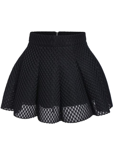 Black Mesh Flare Mini Skirt -SheIn(Sheinside)