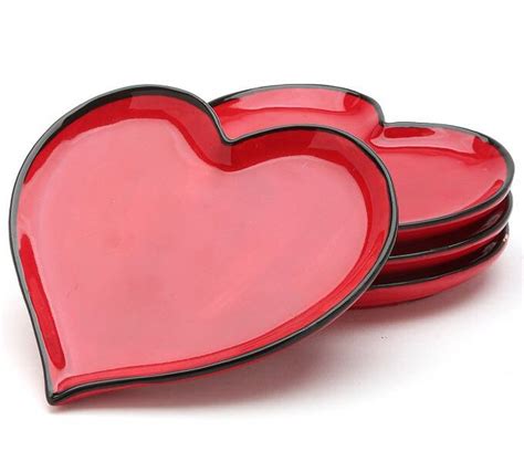 Red Happy Heart Plates, Set of 4 - Tableware - Cosmos