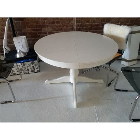 Ikea Round White Extendable Dining Table - AptDeco