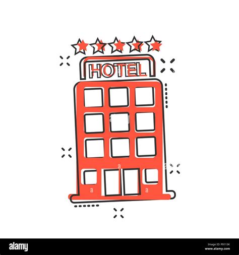 Vector cartoon hotel icon in comic style. Tower sign illustration ...