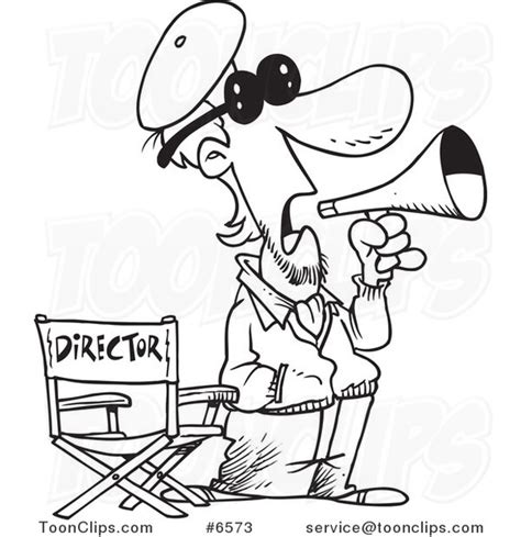 Cartoon Black and White Line Drawing of a Movie Director #6573 by Ron Leishman