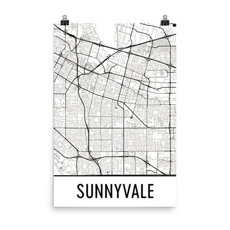 Sunnyvale CA Street Map Poster - Wall Print by Modern Map Art