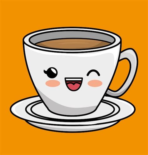 Kawaii taza de café en un plato | Vector Premium