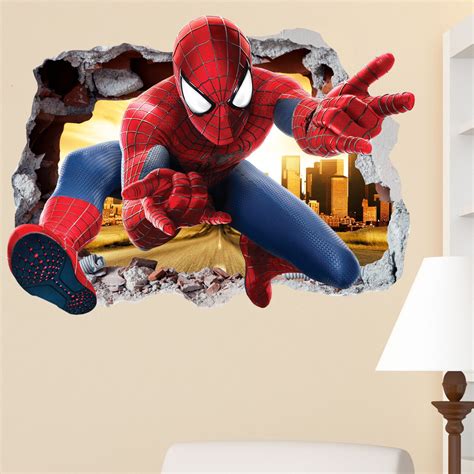 Spider-Man Smashed Wall Sticker in Wall Crack Superhero Kids