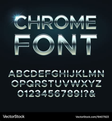 Chrome metal font steel metallic alphabet Vector Image