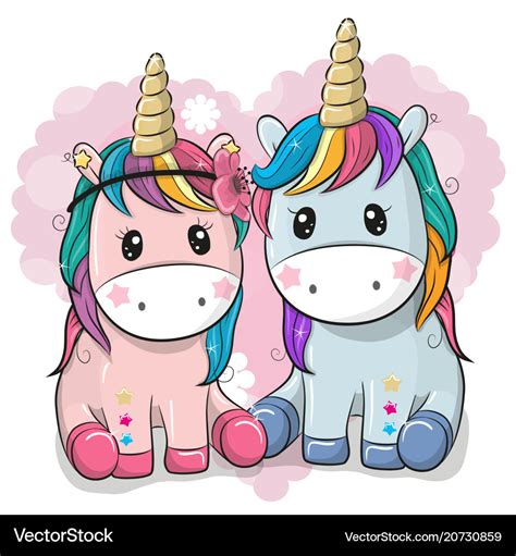 Two cute unicorns on a heart background Royalty Free Vector