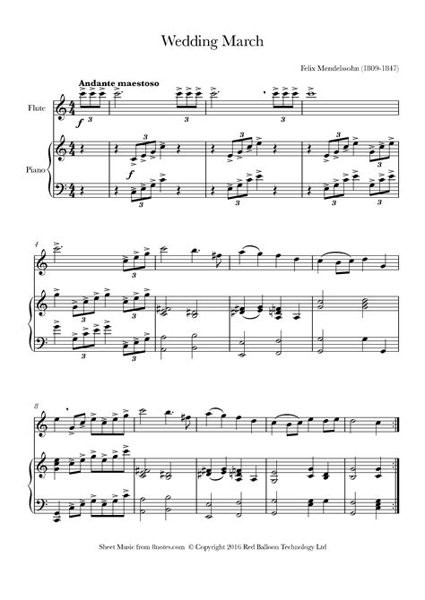 Mendelssohn - Wedding March Sheet music for Flute - 8notes.com