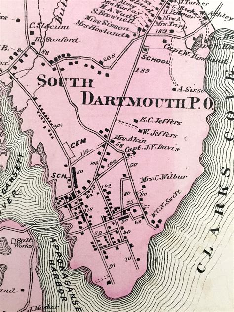 Antique 1871 Dartmouth Massachusetts Map from F.W. Beers | Etsy