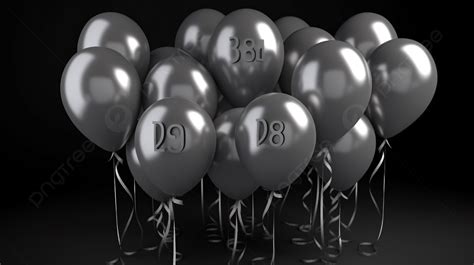 Black Birthday Balloons With Number In Silver On Black Background, 3d ...