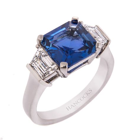 Square Cut Sapphire with Trapeze Cut Diamonds - Hancocks Jewellers