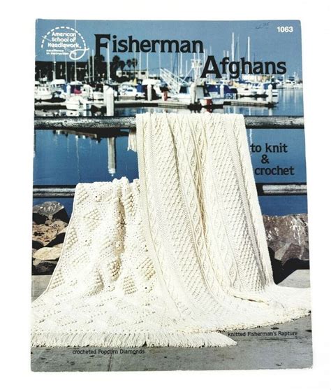 Fisherman Afghans to Knit and Crochet 1988 Leaflet #1063 Blanket Throw ...