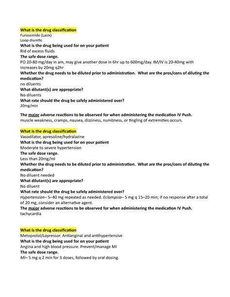 Common IV Push Medications - What is the drug classification Furosemide (Lasix) Loop diuretic ...