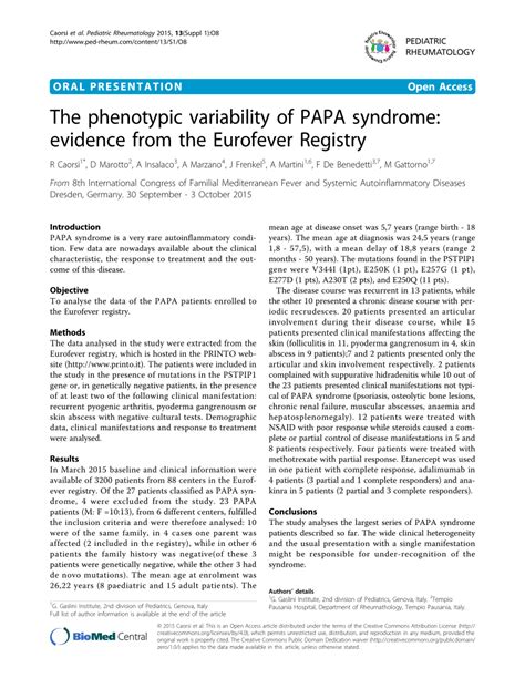 (PDF) The phenotypic variability of PAPA syndrome: Evidence from the Eurofever Registry