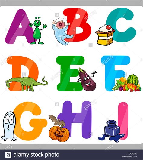 Cartoon Illustration of Funny Capital Letters Alphabet with Objects for ...