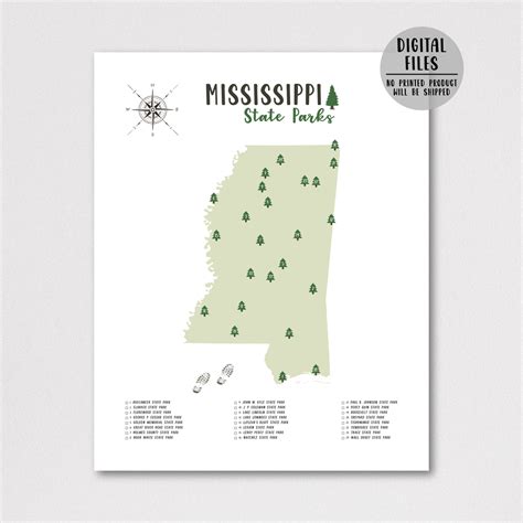 Mississippi State Parks Map | Mississippi Map | Gift For Traveler ...