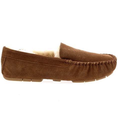 Mens Real Suede Australian Fur Sheepskin Moccasins Fur Lined Slipper ...