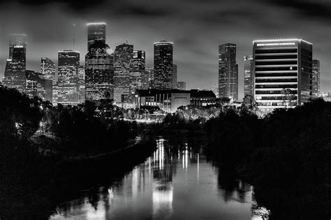 The Houston Skyline Black and White Photograph by JC Findley