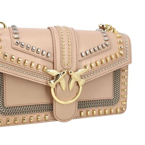 PINKO: Love leather bag with studs | Crossbody Bags Pinko Women Blush Pink | Crossbody Bags ...