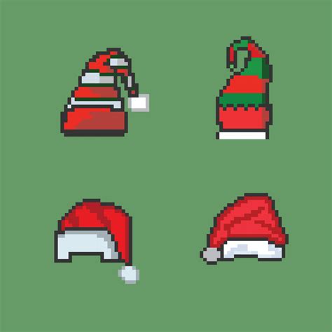 Pixel art Christmas hat and Santa hat Festive Christmas 8bit game item ...