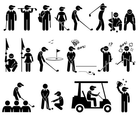 Golf Player Actions Poses Stick Figure Pictogram Icons. 371215 Vector Art at Vecteezy