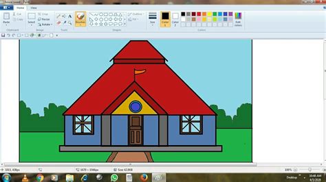 How to draw step by step beautiful house painting in computer / Ms paint - YouTube