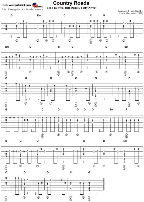 Country Roads - flatpicking guitar tablature | Guitar tabs, Learn guitar songs, Guitar sheet music