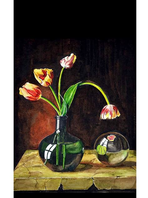 Flower Pot | Still Life | Watercolor Painting by Rajib Agarwal | Exotic India Art