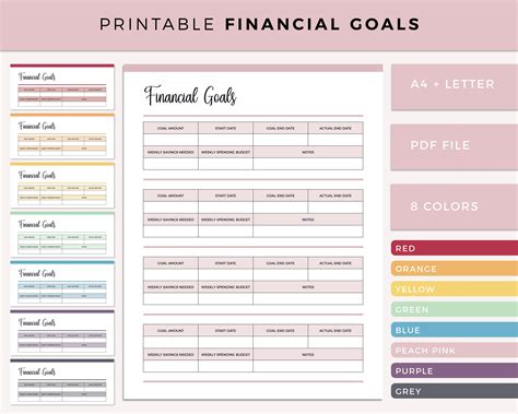 Printable Financial Goals Sheet Financial Planning Budget | Etsy