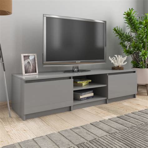 TV Cabinet 140x40x35.5cm - High Gloss Grey Complete Storage Solutions