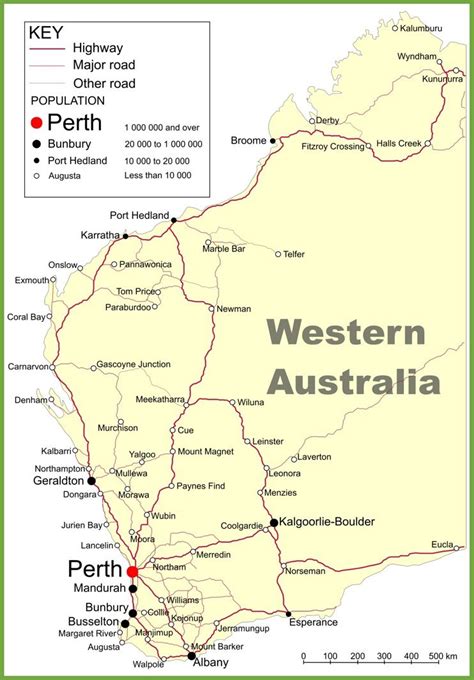 Road map of Western Australia with cities and towns | Western australia road trip, Western ...