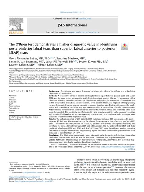 (PDF) The O’Brien Test demonstrates a higher diagnostic value in identifying posteroinferior ...