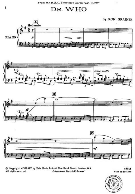 The original piano sheet for the Doctor Who theme. I don't know about you guys, but I'm printing ...