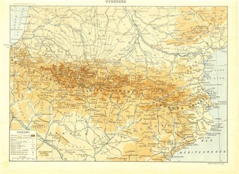 1910s Map of the Pyrenees Mountains France by CarambasVintage, $16.00 ...