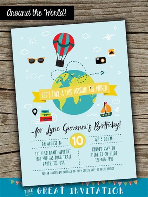 Around the World Invitation/ Around the World Invite/ - Etsy | Birthday invitations kids ...