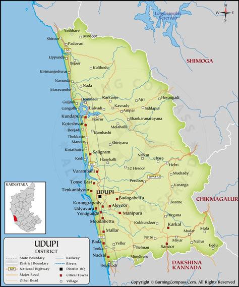 Udupi District Map, Karnataka, India