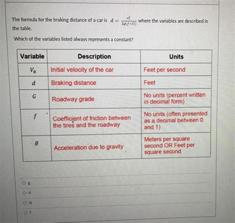 The formula for the braking distance of a car is d = th... - Math