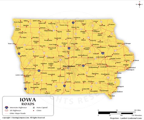 Iowa Road Map with Interstate Highways and US Highways