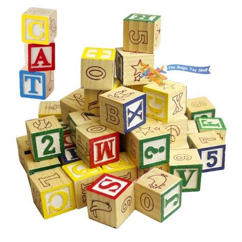 30 Wooden ABC & 123 Building Blocks Kids Alphabet Letters Numbers Bricks Toy Set