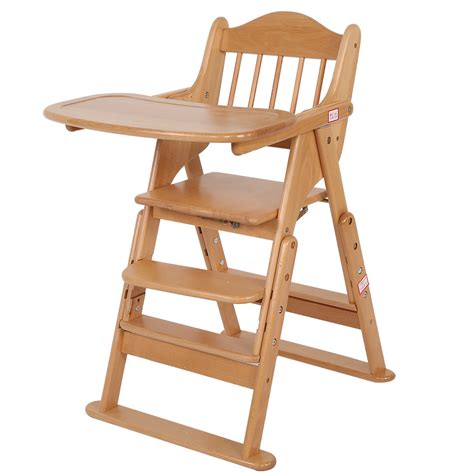 Wooden Baby Foldable High Chair Highchair W/ Padded Seat Feeding Tray Table UK | eBay