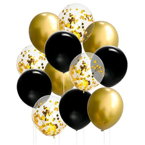 Buy 50 Pcs 12 Inches Black and Gold Balloons, Gold Confetti Balloons, Gold Metallic Latex ...