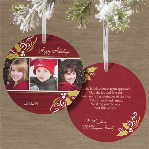 Personalized Photo Ornament Christmas Cards - Cheerful Holly