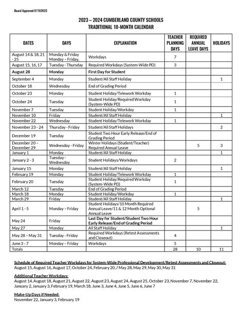 Cumberland County Schools Calendar Holidays 2024-2025