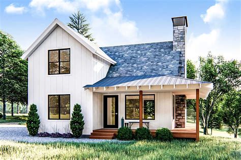 Modern Farmhouse Cabin with Upstairs Loft - 62690DJ | Architectural Designs - House Plans