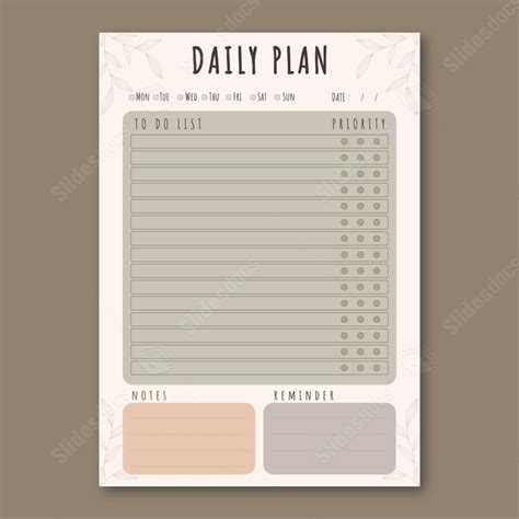 Planner Plan Reminder Leaves Daily Simple Word Template And Google Docs ...