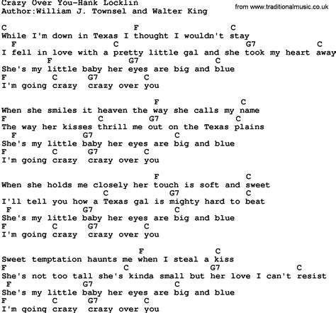 Country Music:Crazy Over You-Hank Locklin Lyrics and Chords