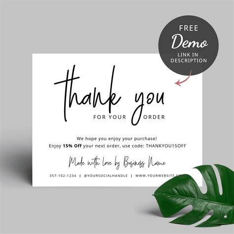 Thank You for Purchase Card - Printable Customer Thank You Card - Corjl