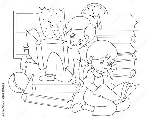 Black and white page for baby coloring book. Drawing of little boy and ...