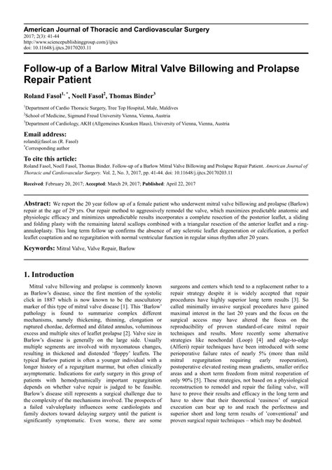 (PDF) Follow-up of a Barlow Mitral Valve Billowing and Prolapse Repair ...