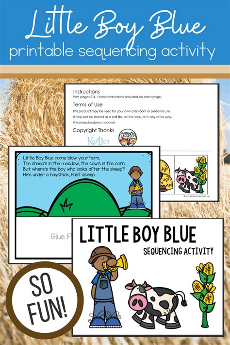 Printable Little Boy Blue Sequencing Activity for Kids