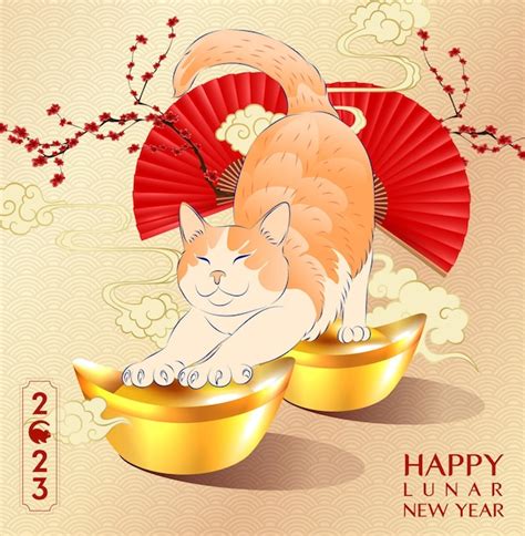 Premium Vector | Happy new year 2023, chinese new year, year of the cat, happy lunar new year ...